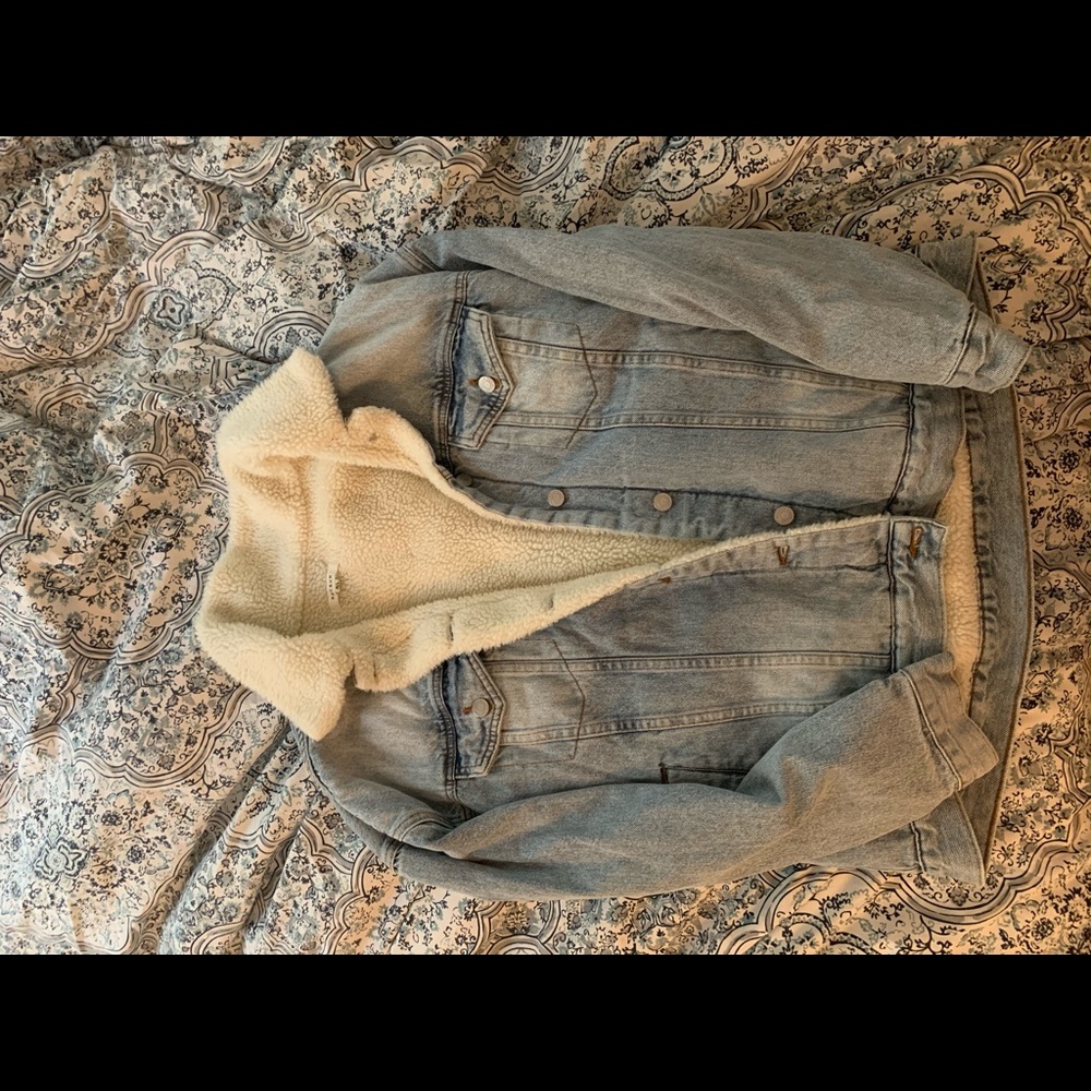 Fuzzy denim jacket